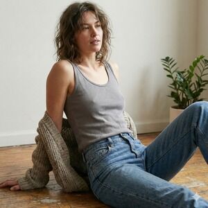 Mate Tank Top Womens XS Taupe Gray Organic Cotton Scoopneck Minimalist